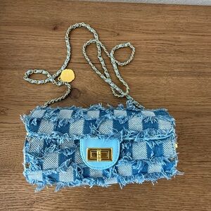 Blue Frayed Denim Crossbody Bag